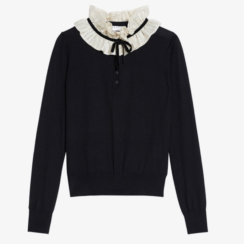 Sandro Sweater with Cream Ruffle Neckline
